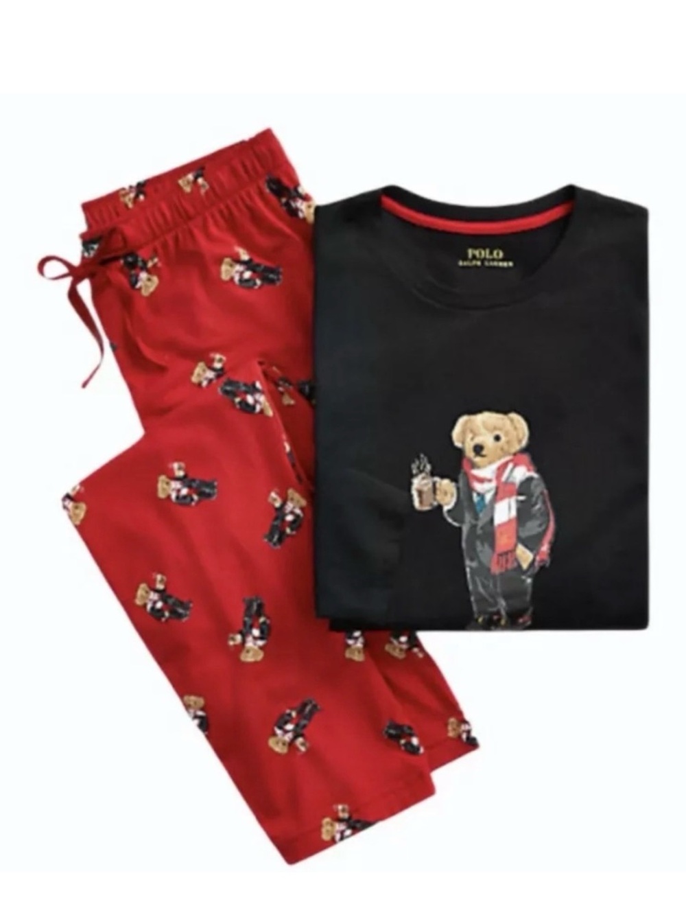Ralph Lauren Polo Bear Cocoa Coffee Cotton Pajama Set L NWT